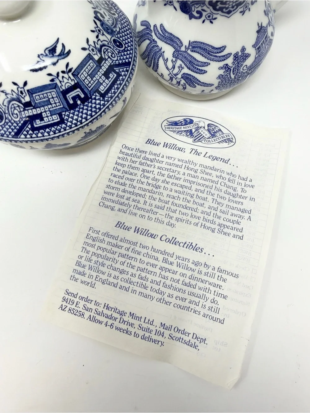 NWT Churchill England Blue Willow Sugar and Creamer Set Vintage